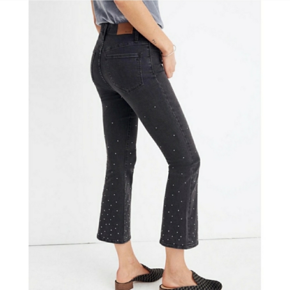 Madewell Cali Demi-Boot Jeans Faded Black Metallic Dots Size 26